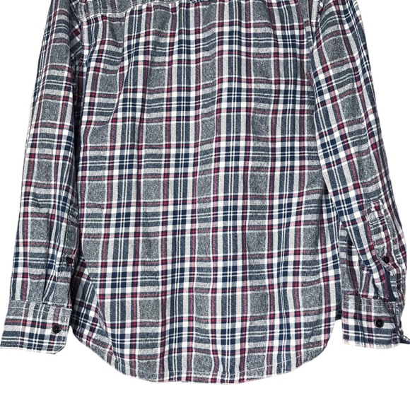 FatFace Plaid Flannel Long Sleeve Button Front Western Blue Grey Red Men's Large - Picture 10 of 11